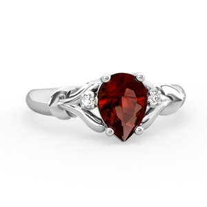 Garnet Precious Pear 14K White Gold ring R0826