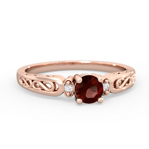 Garnet Filligree Scroll Round 14K Rose Gold ring R0829