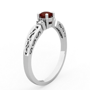 Garnet Filligree Scroll Round 14K White Gold ring R0829