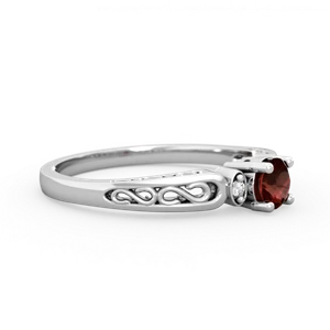 Garnet Filligree Scroll Round 14K White Gold ring R0829