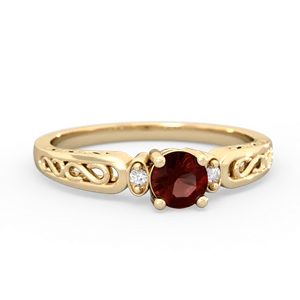 Garnet Filligree Scroll Round 14K Yellow Gold ring R0829