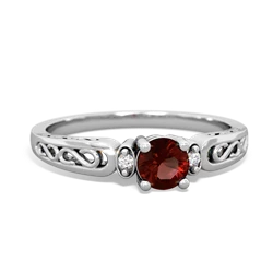 Garnet Filligree Scroll Round 14K White Gold ring R0829