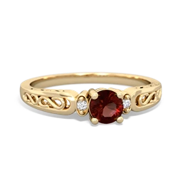 Garnet Filligree Scroll Round 14K Yellow Gold ring R0829