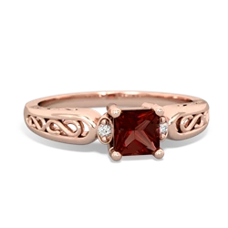 Garnet Filligree Scroll Square 14K Rose Gold ring R2430