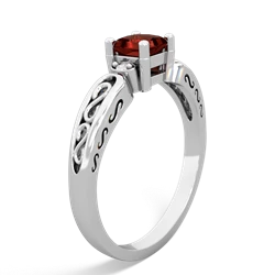 Garnet Filligree Scroll Square 14K White Gold ring R2430