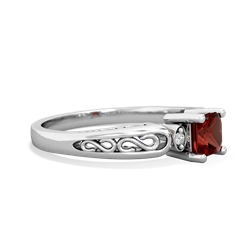 Garnet Filligree Scroll Square 14K White Gold ring R2430