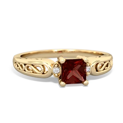 Garnet Filligree Scroll Square 14K Yellow Gold ring R2430