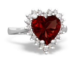 Garnet Sparkling Halo Heart 14K White Gold ring R0391