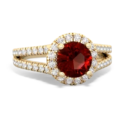 Garnet Pave Halo 14K Yellow Gold ring R5490