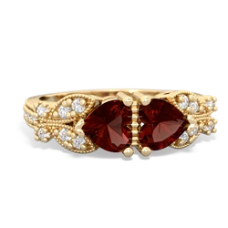 Garnet Diamond Butterflies 14K Yellow Gold ring R5601