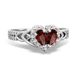 Garnet Celtic Knot Two Hearts As One 14K White Gold ring R2644HRT