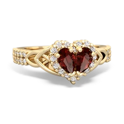 Garnet Celtic Knot Two Hearts As One 14K Yellow Gold ring R2644HRT