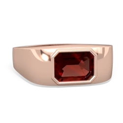 Garnet Men's Emerald-Cut Bezel 14K Rose Gold ring R0410