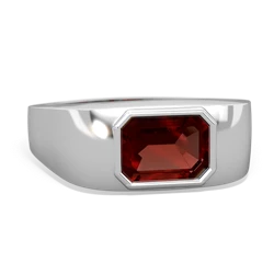 Garnet Men's Emerald-Cut Bezel 14K White Gold ring R0410