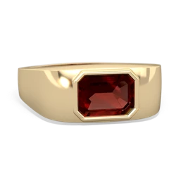 Garnet Men's Emerald-Cut Bezel 14K Yellow Gold ring R0410