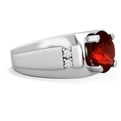 Garnet Men's 9Mm Round 14K White Gold ring R1822