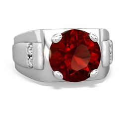 Garnet Men's 9Mm Round 14K White Gold ring R1822