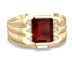 Garnet Men's 9X7mm Emerald-Cut 14K Yellow Gold ring R1835