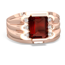 Garnet Men's 9X7mm Emerald-Cut 14K Rose Gold ring R1835