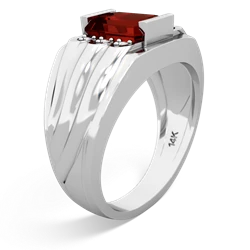 Garnet Men's 9X7mm Emerald-Cut 14K White Gold ring R1835