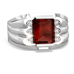 Garnet Men's 9X7mm Emerald-Cut 14K White Gold ring R1835