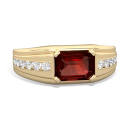 Garnet Men's Diamond Channel 14K Yellow Gold ring R0500