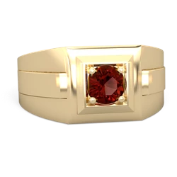 Garnet Men's Squared Circle 14K Yellow Gold ring R0480