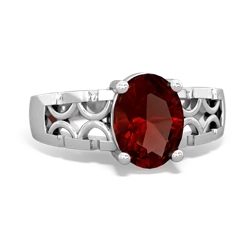 Garnet Art Deco Filigree 14K White Gold ring R2322