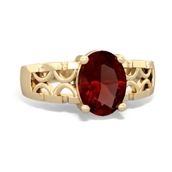 Garnet Art Deco Filigree 14K Yellow Gold ring R2322