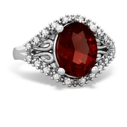 Garnet Antique Style Cocktail 14K White Gold ring R2564