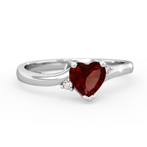 Garnet Delicate Heart 14K White Gold ring R0203