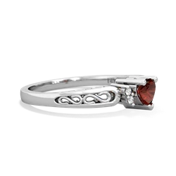 Garnet Filligree Scroll Heart 14K White Gold ring R2429