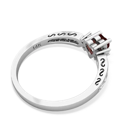 Garnet Filligree Scroll Heart 14K White Gold ring R2429