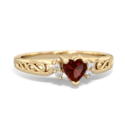 Garnet Filligree Scroll Heart 14K Yellow Gold ring R2429