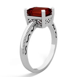 Garnet Milgrain Scroll 14K White Gold ring R2338