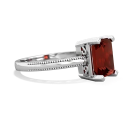 Garnet Milgrain Scroll 14K White Gold ring R2338