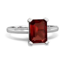 Garnet Milgrain Scroll 14K White Gold ring R2338