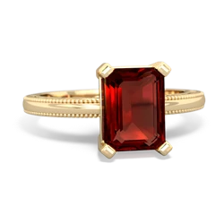 Garnet Milgrain Scroll 14K Yellow Gold ring R2338