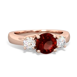 Garnet Diamond Three Stone Round Trellis 14K Rose Gold ring R4018