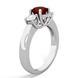 Garnet Diamond Three Stone Round Trellis 14K White Gold ring R4018