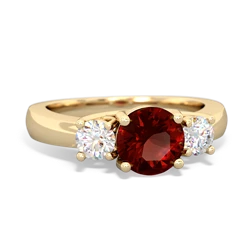 Garnet Diamond Three Stone Round Trellis 14K Yellow Gold ring R4018