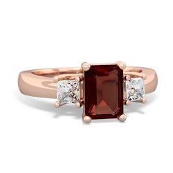 Garnet Diamond Three Stone Emerald-Cut Trellis 14K Rose Gold ring R4021