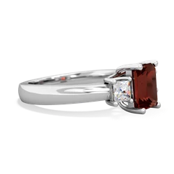 Garnet Diamond Three Stone Emerald-Cut Trellis 14K White Gold ring R4021