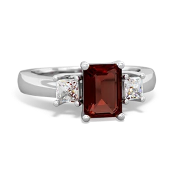 Garnet Diamond Three Stone Emerald-Cut Trellis 14K White Gold ring R4021