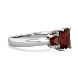 Garnet Three Stone Emerald-Cut Trellis 14K White Gold ring R4021