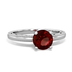 Garnet Milgrain Filigree 14K White Gold ring R5090