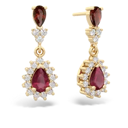 Garnet Halo Pear Dangle 14K Yellow Gold earrings E1882