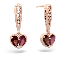 Garnet Filligree Heart 14K Rose Gold earrings E5070