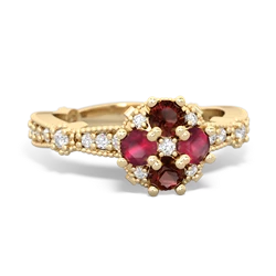 Garnet Sparkling Tiara Cluster 14K Yellow Gold ring R26293RD