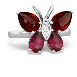 Garnet Butterfly 14K White Gold ring R2215